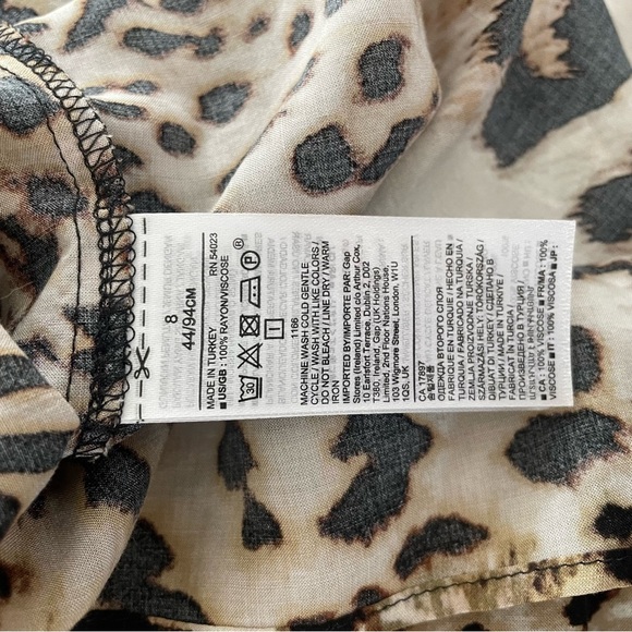 Banana Republic Cheeta Print Mini Dress Vneck Smocked Front Button Size 8 Medium - Picture 9 of 11